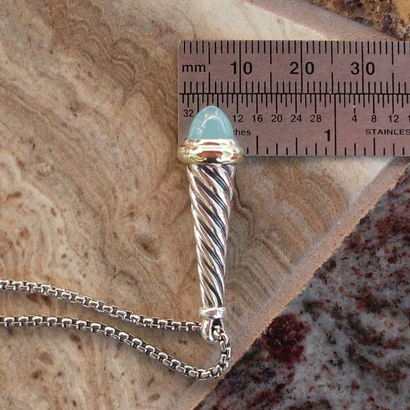 Rare & Retired David Yurman Waverly Drop Chalcedony Pendant w/Chain - 14K/925 - Picture 10 of 10